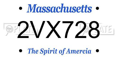 2VX728 Massachusetts License Plate