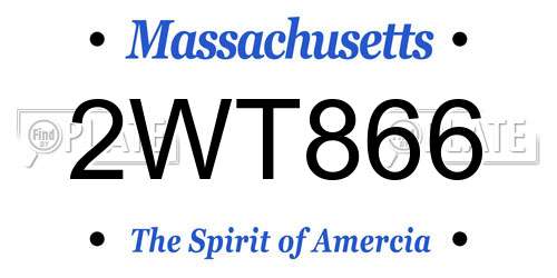 2WT866 Massachusetts License Plate