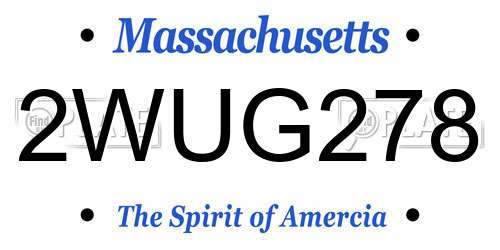 2WUG278 Massachusetts License Plate