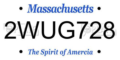 2WUG728 Massachusetts License Plate
