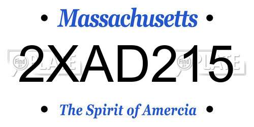 2XAD215 Massachusetts License Plate