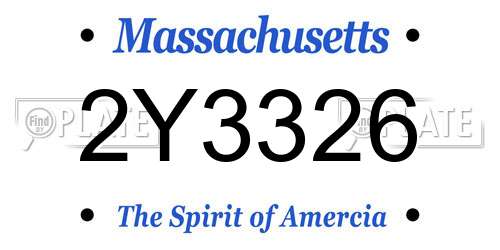 2Y3326 Massachusetts License Plate
