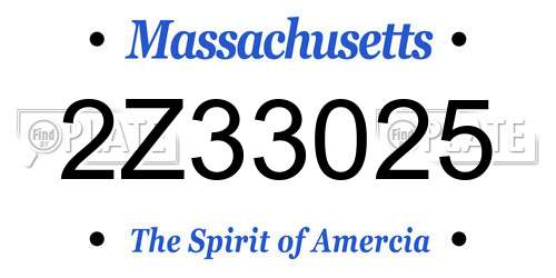 2Z33025 Massachusetts License Plate