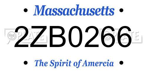2ZB0266 Massachusetts License Plate