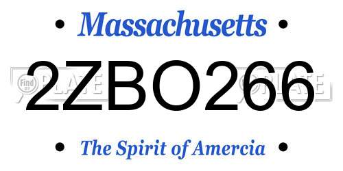 2ZBO266 Massachusetts License Plate
