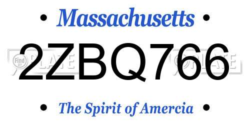 2ZBQ766 Massachusetts License Plate
