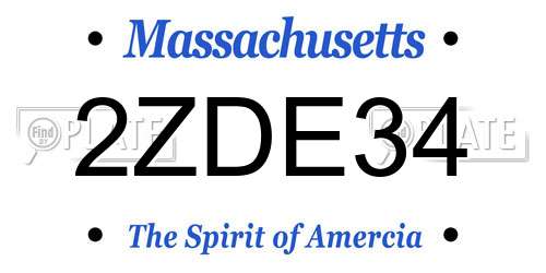 2ZDE34 Massachusetts License Plate