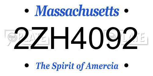 2ZH4092 Massachusetts License Plate
