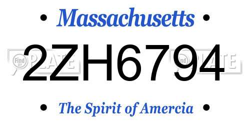 2ZH6794 Massachusetts License Plate