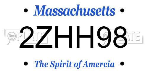 2ZHH98 Massachusetts License Plate