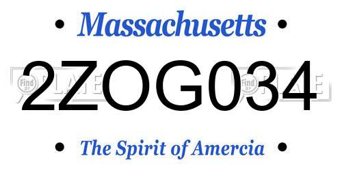 2ZOG034 Massachusetts License Plate