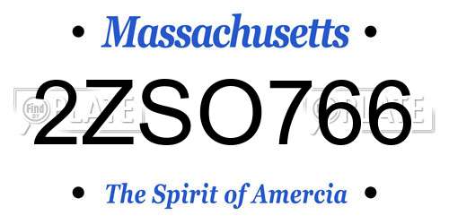 2ZSO766 Massachusetts License Plate