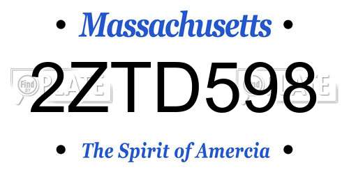 2ZTD598 Massachusetts License Plate