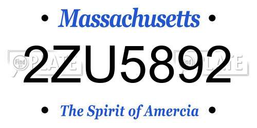 2ZU5892 Massachusetts License Plate