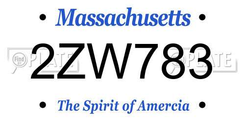 2ZW783 Massachusetts License Plate