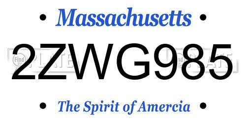 2ZWG985 Massachusetts License Plate