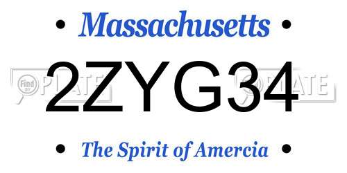 2ZYG34 Massachusetts License Plate