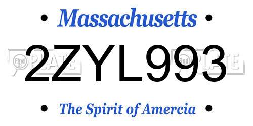 2ZYL993 Massachusetts License Plate