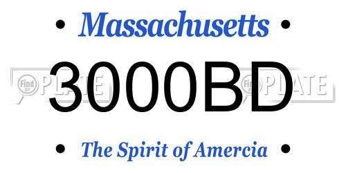 3000BD Massachusetts License Plate