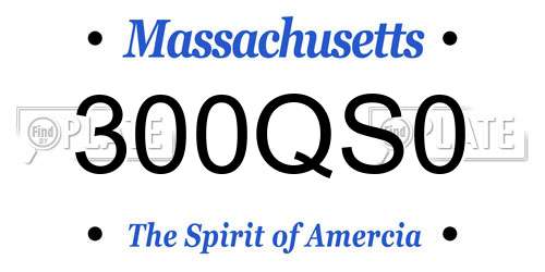 300QS0 Massachusetts License Plate