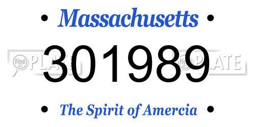 301989 Massachusetts License Plate