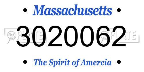 3020062 Massachusetts License Plate
