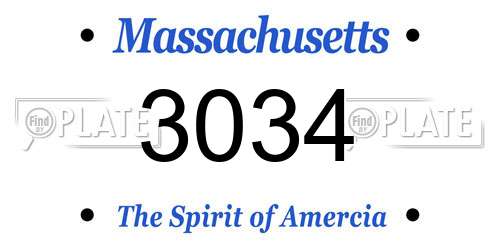 3034 Massachusetts License Plate