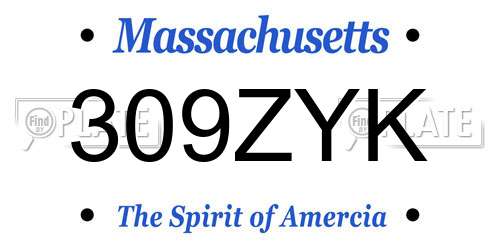 309ZYK Massachusetts License Plate