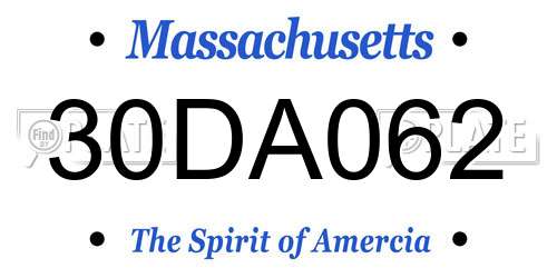 30DA062 Massachusetts License Plate
