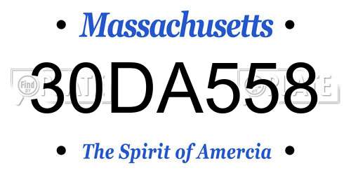 30DA558 Massachusetts License Plate