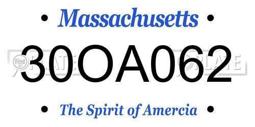 30OA062 Massachusetts License Plate