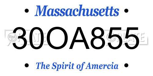 30OA855 Massachusetts License Plate