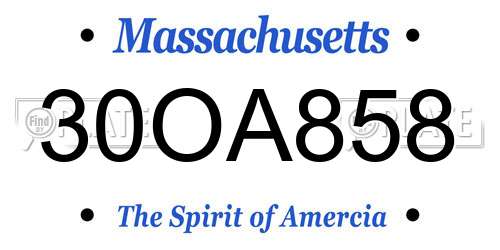 30OA858 Massachusetts License Plate