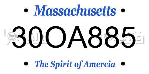 30OA885 Massachusetts License Plate