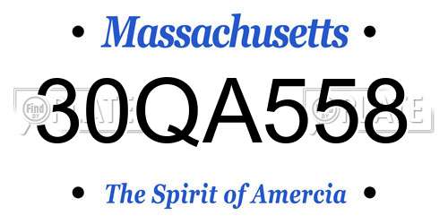 30QA558 Massachusetts License Plate