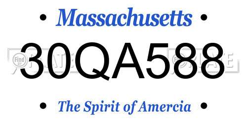 30QA588 Massachusetts License Plate