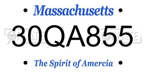 30QA855 Massachusetts License Plate