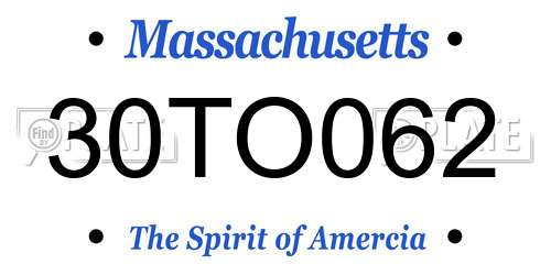 30TO062 Massachusetts License Plate