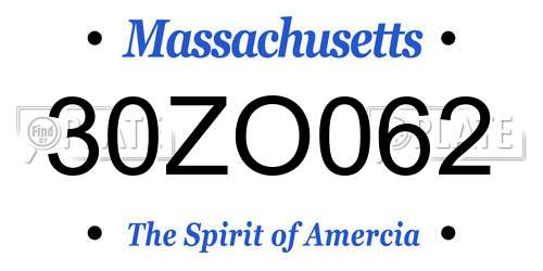 30ZO062 Massachusetts License Plate
