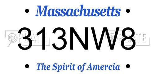 313NW8 Massachusetts License Plate