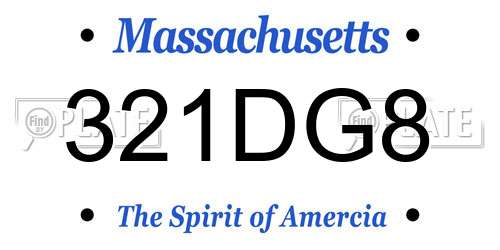 321DG8 Massachusetts License Plate