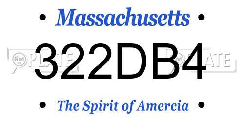 322DB4 Massachusetts License Plate