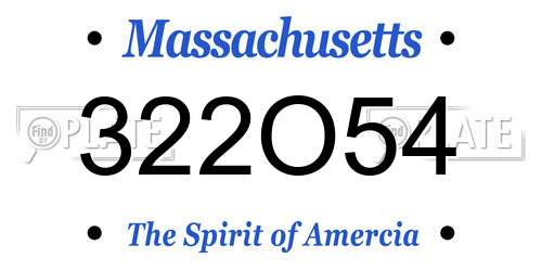 322O54 Massachusetts License Plate