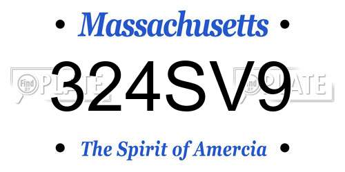 324SV9 Massachusetts License Plate