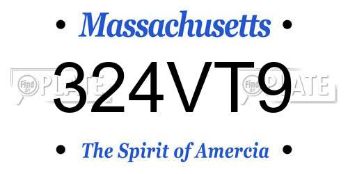 324VT9 Massachusetts License Plate