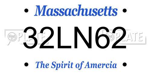 32LN62 Massachusetts License Plate