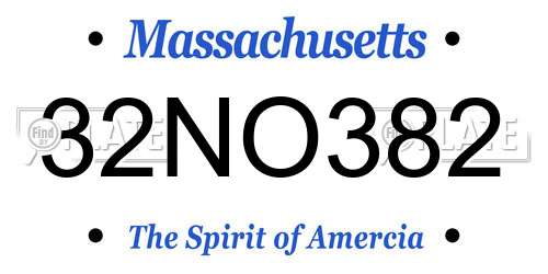 32NO382 Massachusetts License Plate