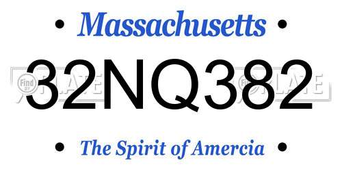 32NQ382 Massachusetts License Plate
