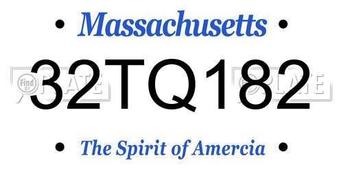 32TQ182 Massachusetts License Plate