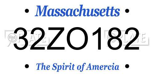 32ZO182 Massachusetts License Plate